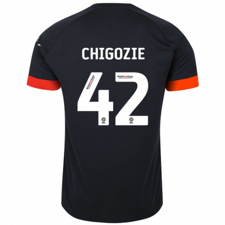 Kandiny Niño Camiseta Christian Chigozie #42 Negro Naranja 2ª Equipación 2024/25 La Camisa Chile