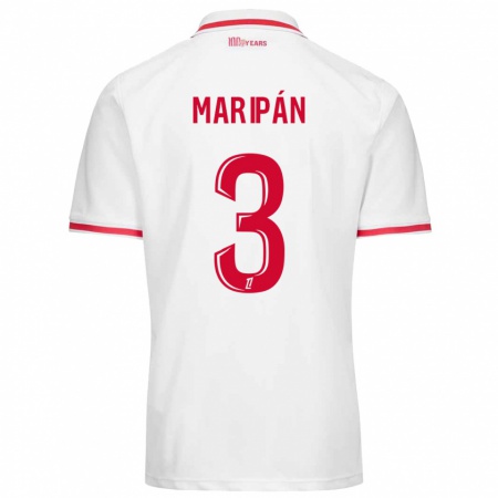 Kandiny Hombre Camiseta Guillermo Maripán #3 Blanco Rojo 1ª Equipación 2024/25 La Camisa Chile