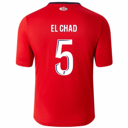 Kandiny Hombre Camiseta Nesryne El Chad #5 Rojo Blanco 1ª Equipación 2024/25 La Camisa Chile