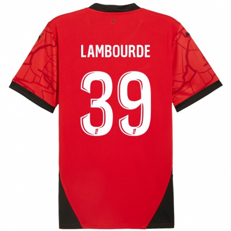 Kandiny Hombre Camiseta Mathis Lambourde #39 Rojo Negro 1ª Equipación 2024/25 La Camisa Chile