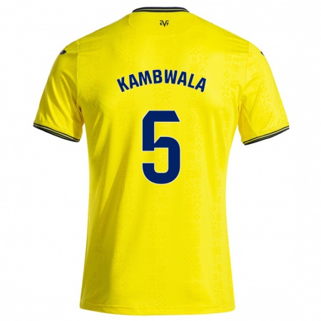 Kandiny Hombre Camiseta Willy Kambwala #5 Amarillo Negro 1ª Equipación 2024/25 La Camisa Chile