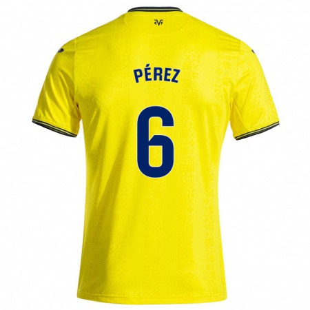 Kandiny Hombre Camiseta Hugo Pérez #6 Amarillo Negro 1ª Equipación 2024/25 La Camisa Chile