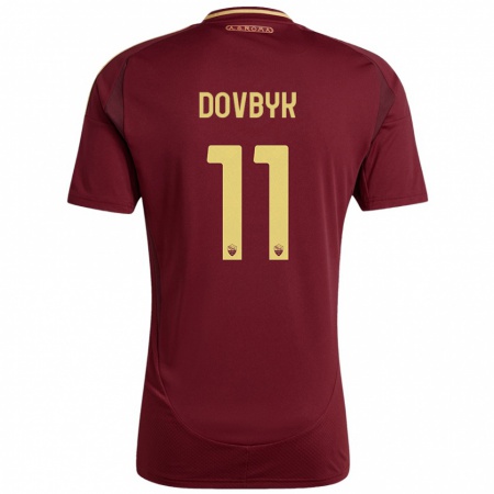 Kandiny Hombre Camiseta Artem Dovbyk #11 Rojo Marrón Dorado 1ª Equipación 2024/25 La Camisa Chile