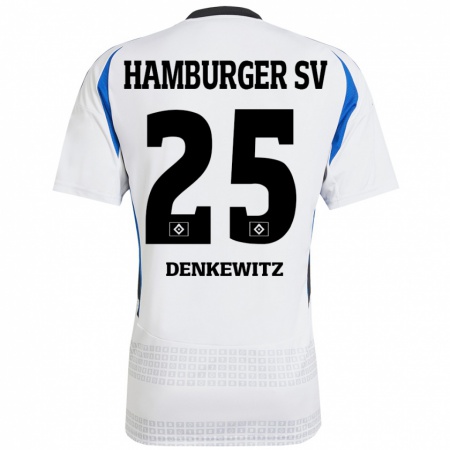 Kandiny Hombre Camiseta Nick Denkewitz #25 Blanco Azul 1ª Equipación 2024/25 La Camisa Chile