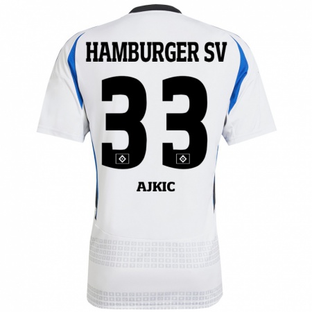 Kandiny Hombre Camiseta Selim Ajkic #33 Blanco Azul 1ª Equipación 2024/25 La Camisa Chile