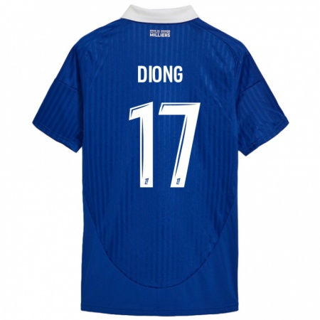 Kandiny Hombre Camiseta Pape Diong #17 Azul Blanco 1ª Equipación 2024/25 La Camisa Chile