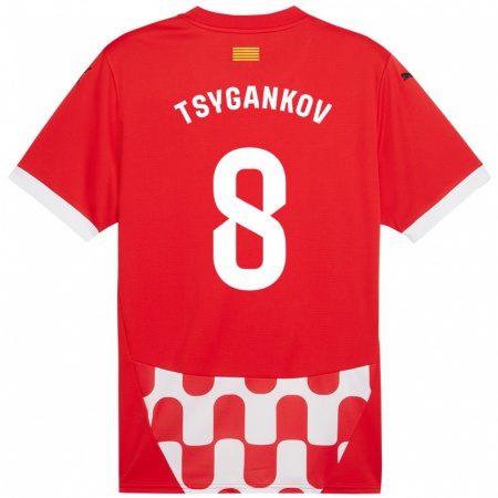 Kandiny Hombre Camiseta Viktor Tsygankov #8 Rojo Blanco 1ª Equipación 2024/25 La Camisa Chile