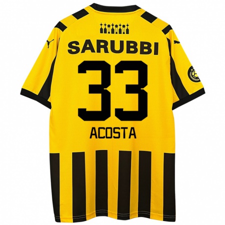 Kandiny Hombre Camiseta Nahuel Acosta #33 Amarillo Negro 1ª Equipación 2024/25 La Camisa Chile