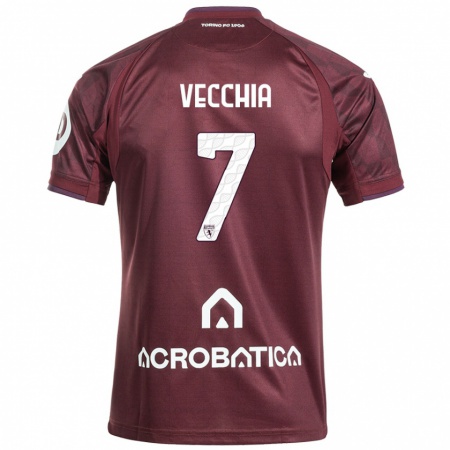 Kandiny Hombre Camiseta Marco Dalla Vecchia #7 Granate Blanco 1ª Equipación 2024/25 La Camisa Chile