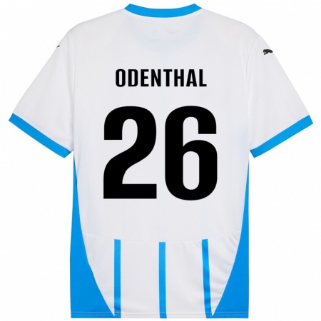 Kandiny Hombre Camiseta Cas Odenthal #26 Blanco Azul 2ª Equipación 2024/25 La Camisa Chile