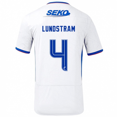 Kandiny Hombre Camiseta John Lundstram #4 Blanco Azul 2ª Equipación 2024/25 La Camisa Chile