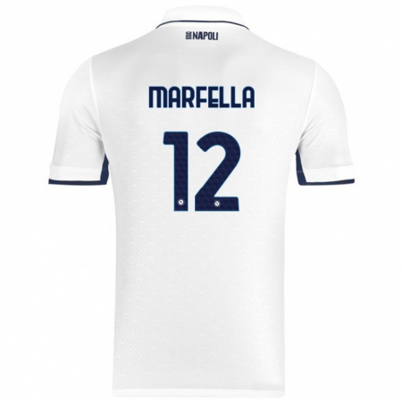 Kandiny Hombre Camiseta Davide Marfella #12 Blanco Azul Real 2ª Equipación 2024/25 La Camisa Chile