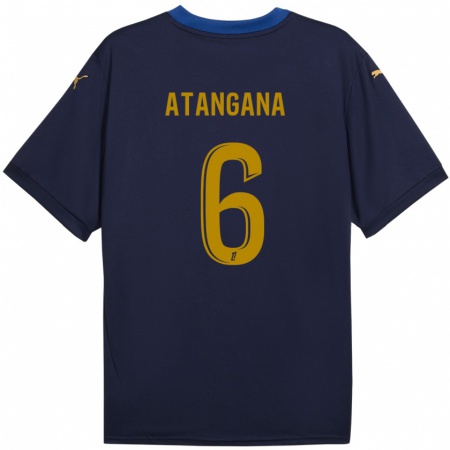 Kandiny Hombre Camiseta Valentin Atangana #6 Azul Marino Dorado 2ª Equipación 2024/25 La Camisa Chile