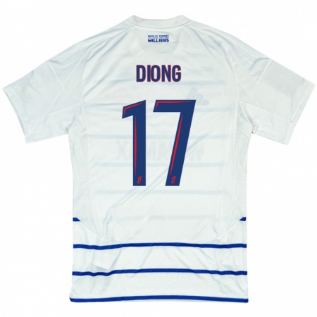 Kandiny Hombre Camiseta Pape Diong #17 Blanco Azul 2ª Equipación 2024/25 La Camisa Chile