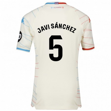 Kandiny Hombre Camiseta Javi Sánchez #5 Blanco Rojo Azul 2ª Equipación 2024/25 La Camisa Chile