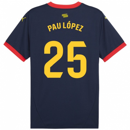 Kandiny Hombre Camiseta Pau López #25 Azul Marino Rojo 2ª Equipación 2024/25 La Camisa Chile