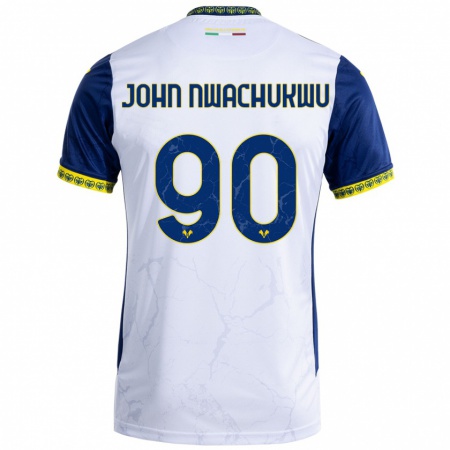 Kandiny Hombre Camiseta Samuel John Nwachukwu #90 Blanco Azul 2ª Equipación 2024/25 La Camisa Chile