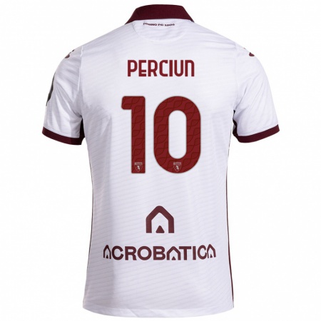 Kandiny Hombre Camiseta Sergiu Perciun #10 Blanco Granate 2ª Equipación 2024/25 La Camisa Chile