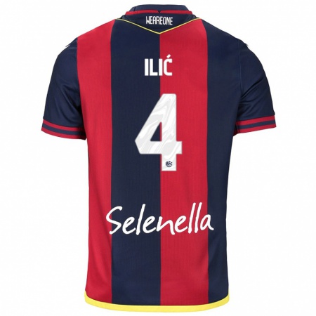 Kandiny Mujer Camiseta Mihajlo Ilić #4 Rojo Azul Real 1ª Equipación 2024/25 La Camisa Chile