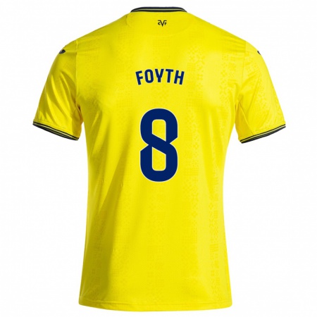 Kandiny Mujer Camiseta Juan Foyth #8 Amarillo Negro 1ª Equipación 2024/25 La Camisa Chile