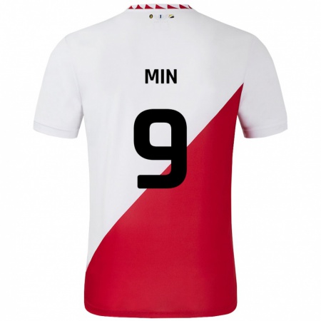 Kandiny Mujer Camiseta David Min #9 Blanco Rojo 1ª Equipación 2024/25 La Camisa Chile