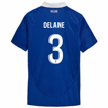 Kandiny Mujer Camiseta Thomas Delaine #3 Azul Blanco 1ª Equipación 2024/25 La Camisa Chile