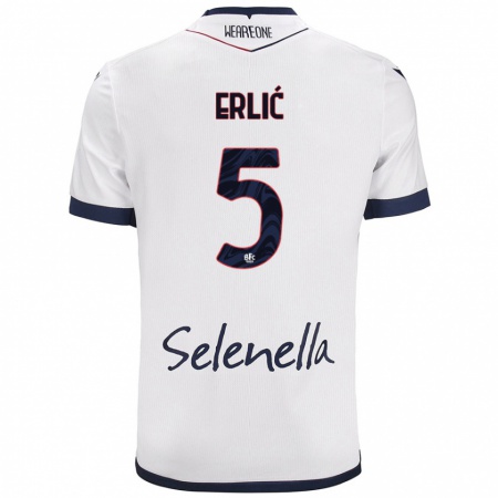 Kandiny Mujer Camiseta Martin Erlić #5 Blanco Azul Real 2ª Equipación 2024/25 La Camisa Chile