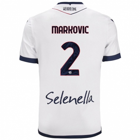 Kandiny Mujer Camiseta Petar Markovic #2 Blanco Azul Real 2ª Equipación 2024/25 La Camisa Chile