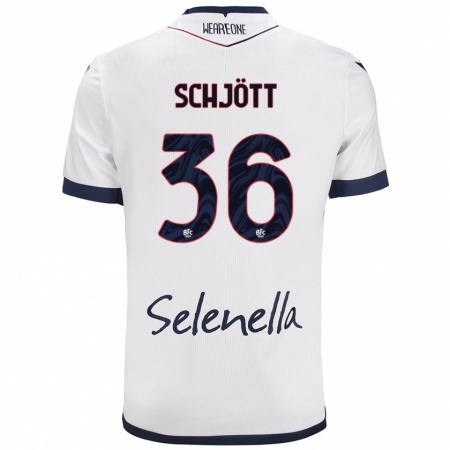 Kandiny Mujer Camiseta Gustav Schjött #36 Blanco Azul Real 2ª Equipación 2024/25 La Camisa Chile