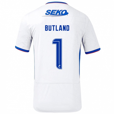 Kandiny Mujer Camiseta Jack Butland #1 Blanco Azul 2ª Equipación 2024/25 La Camisa Chile