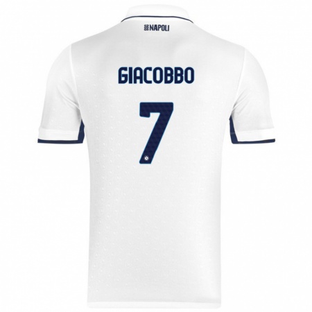 Kandiny Mujer Camiseta Giulia Giacobbo #7 Blanco Azul Real 2ª Equipación 2024/25 La Camisa Chile