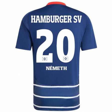 Kandiny Mujer Camiseta András Németh #20 Azul Oscuro 2ª Equipación 2024/25 La Camisa Chile