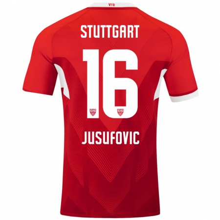 Kandiny Mujer Camiseta Farah Jusufović #16 Rojo Blanco 2ª Equipación 2024/25 La Camisa Chile