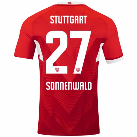 Kandiny Mujer Camiseta Lukas Sonnenwald #27 Rojo Blanco 2ª Equipación 2024/25 La Camisa Chile