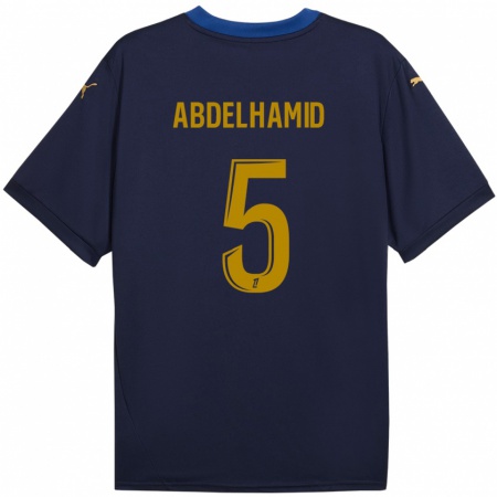 Kandiny Mujer Camiseta Yunis Abdelhamid #5 Azul Marino Dorado 2ª Equipación 2024/25 La Camisa Chile