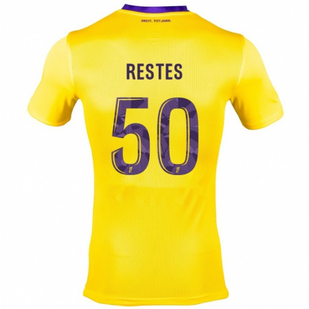 Kandiny Mujer Camiseta Guillaume Restes #50 Amarillo Morado 2ª Equipación 2024/25 La Camisa Chile