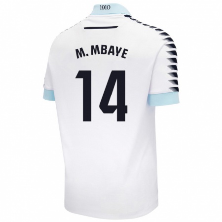 Kandiny Mujer Camiseta Momo Mbaye #14 Blanco Azul 2ª Equipación 2024/25 La Camisa Chile