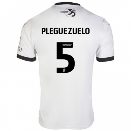 Kandiny Mujer Camiseta Julio Pleguezuelo #5 Blanco Negro 2ª Equipación 2024/25 La Camisa Chile