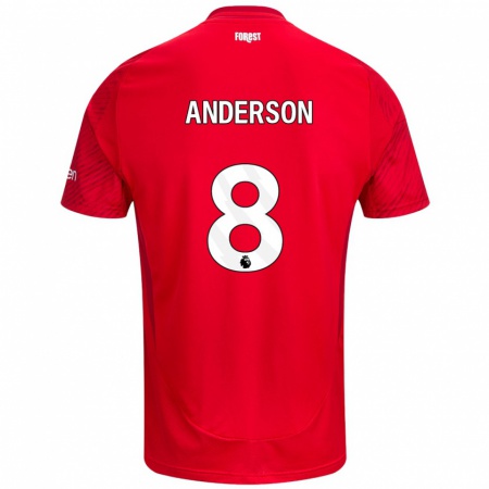 Kandiny Niño Camiseta Elliot Anderson #8 Rojo Blanco 1ª Equipación 2024/25 La Camisa Chile