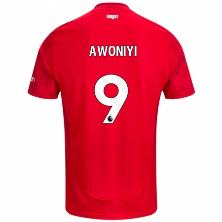 Kandiny Niño Camiseta Taiwo Awoniyi #9 Rojo Blanco 1ª Equipación 2024/25 La Camisa Chile