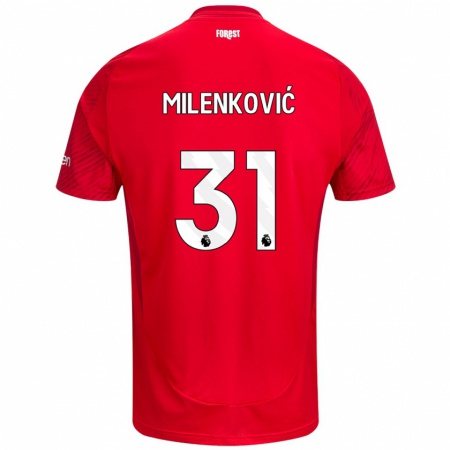 Kandiny Niño Camiseta Nikola Milenković #31 Rojo Blanco 1ª Equipación 2024/25 La Camisa Chile