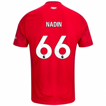 Kandiny Niño Camiseta Jack Nadin #66 Rojo Blanco 1ª Equipación 2024/25 La Camisa Chile