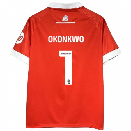 Kandiny Niño Camiseta Arthur Okonkwo #1 Rojo Blanco 1ª Equipación 2024/25 La Camisa Chile