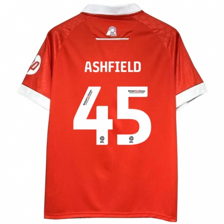 Kandiny Niño Camiseta Harry Ashfield #45 Rojo Blanco 1ª Equipación 2024/25 La Camisa Chile