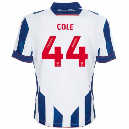 Kandiny Niño Camiseta Devante Cole #44 Blanco Azul Oscuro 1ª Equipación 2024/25 La Camisa Chile