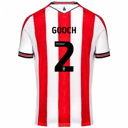 Kandiny Niño Camiseta Lynden Gooch #2 Rojo Blanco 1ª Equipación 2024/25 La Camisa Chile