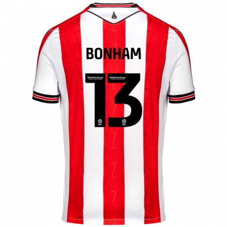 Kandiny Niño Camiseta Jack Bonham #13 Rojo Blanco 1ª Equipación 2024/25 La Camisa Chile