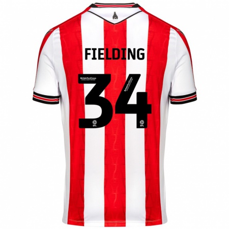 Kandiny Niño Camiseta Frank Fielding #34 Rojo Blanco 1ª Equipación 2024/25 La Camisa Chile