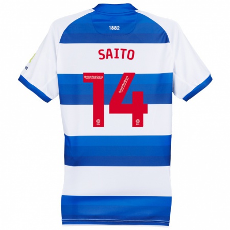 Kandiny Niño Camiseta Koki Saito #14 Blanco Azul 1ª Equipación 2024/25 La Camisa Chile