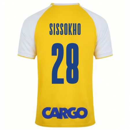 Kandiny Niño Camiseta Issouf Sissokho #28 Amarillo Blanco 1ª Equipación 2024/25 La Camisa Chile